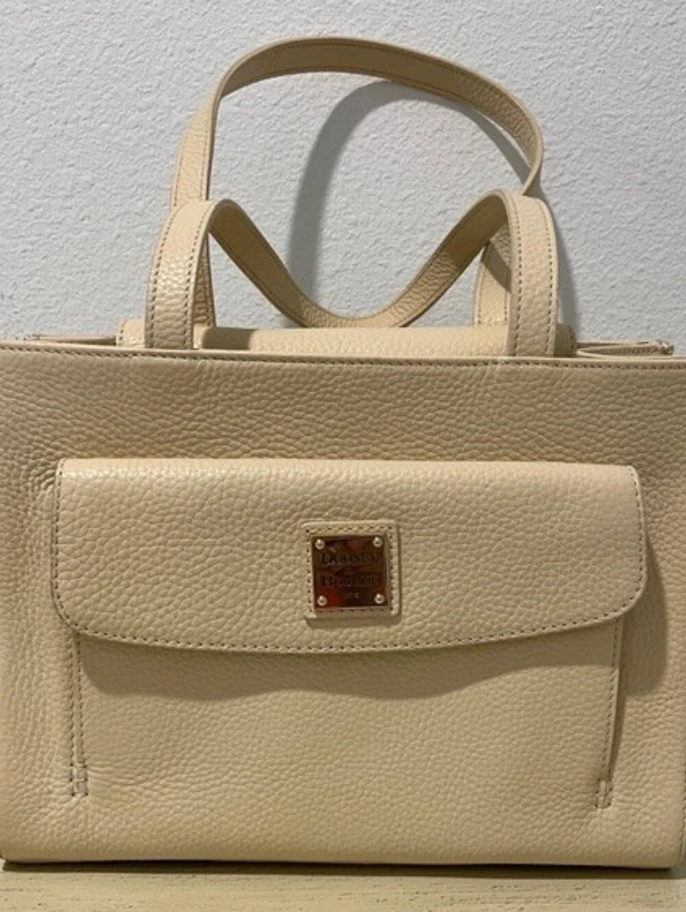Dooney & Bourke Janine Front Pocket Satchel In Ivory/Cream Pebbled‎ Leather NWT